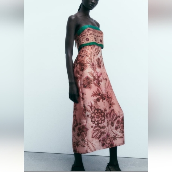 Zara Printed Strapless Midi Dress - Picture 2 of 16